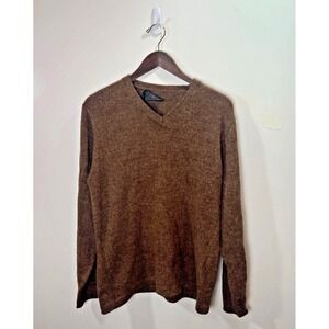 Alpaca Peruvian Men's V-neck Sweater Size L Brown Classic Luxurious Academiacore